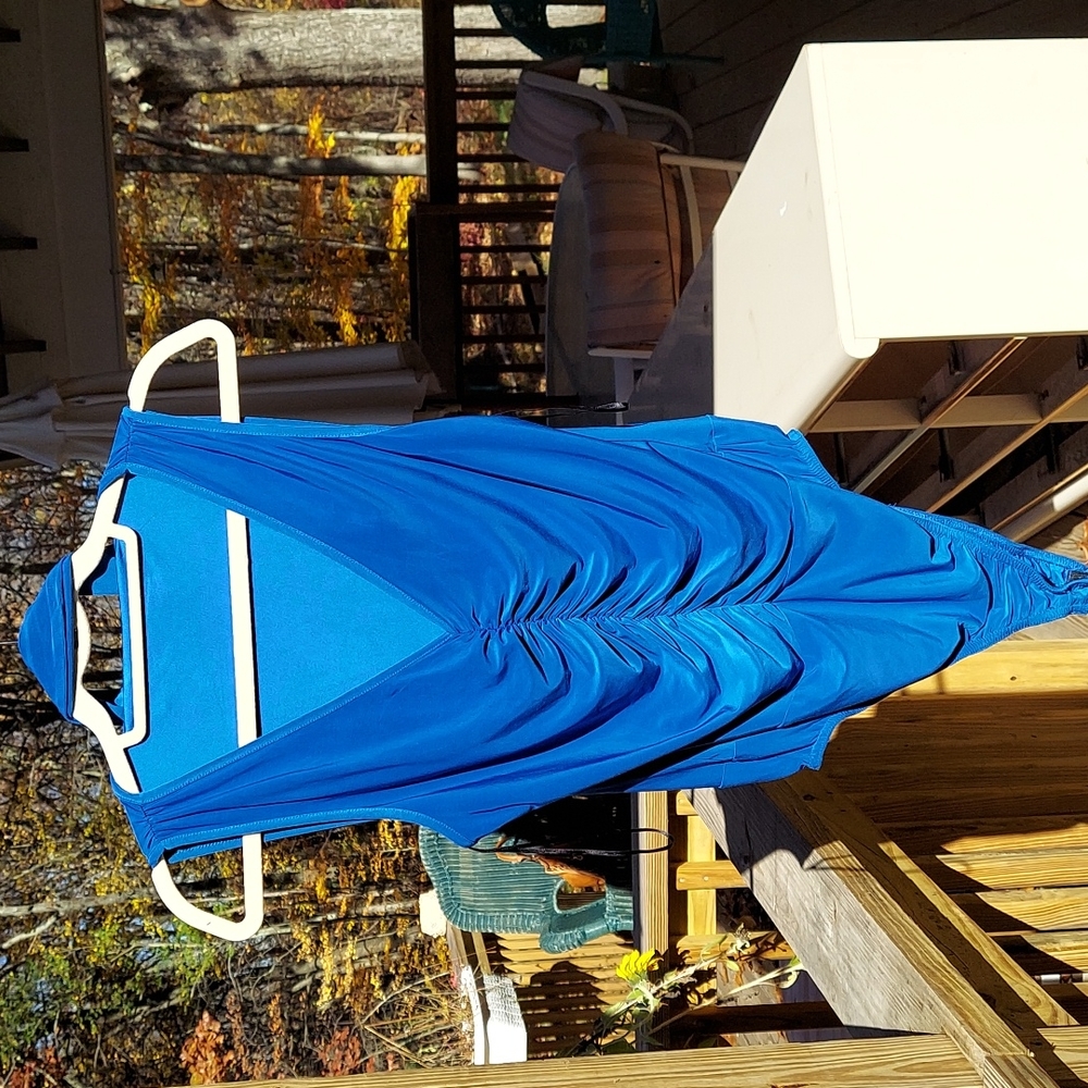 VENUS Royal Blue Ruched V  Neck Bodysuit Sz L